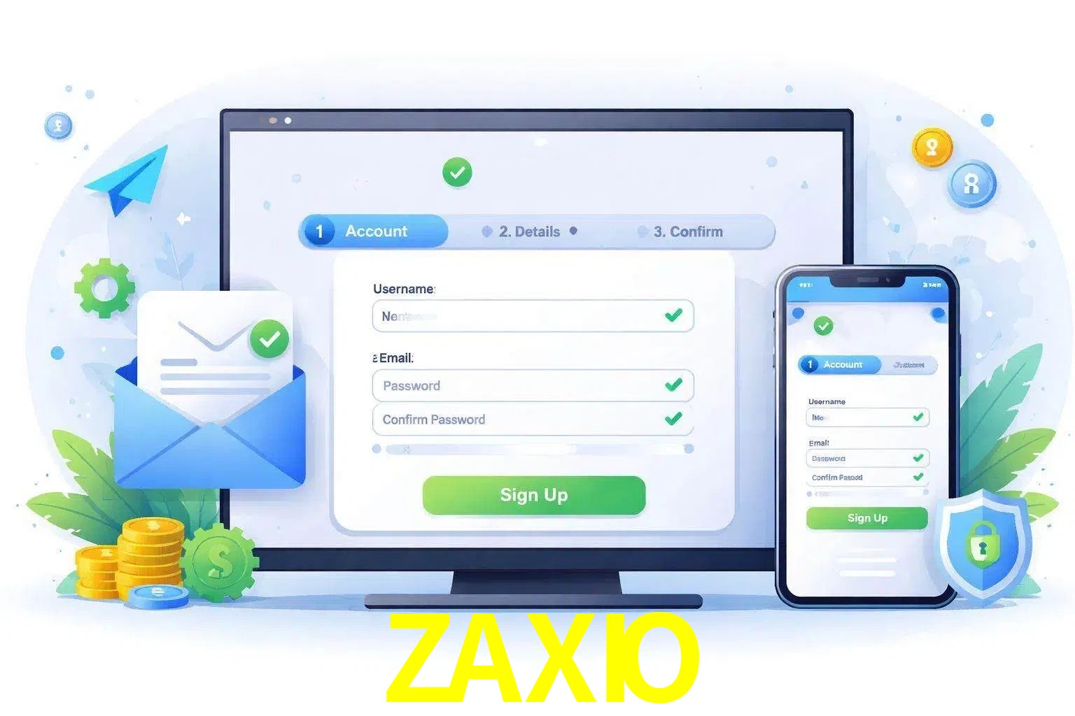Registro de nuevo usuario y configuración de cuenta ZAXIO